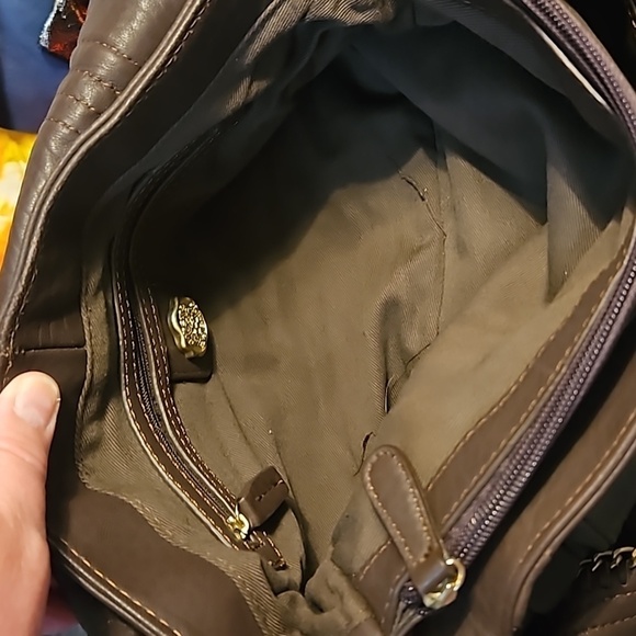 VTG VINCE CAMUTO 1980s Brown Scalloped Leather Bow Chain Coquette Shoulder Bag - Picture 9 of 14